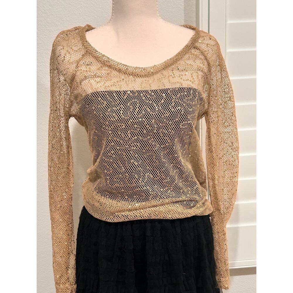Charlotte Rouse Gold Sheer Y2K Top – Women’s Medium